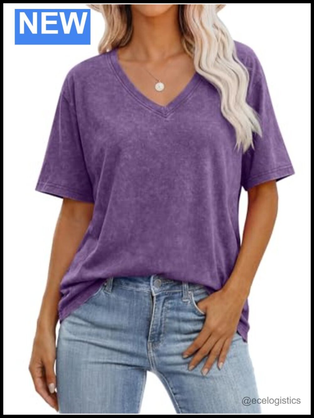 Oversized Acid Washed V Neck Short Sleeve T-Shirt